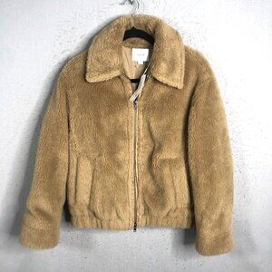 Vince Coat Womens M  Sandshell Faux Shearling Fur Bomber Jacket Mobwife NEW